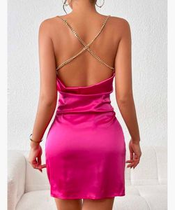 Shein Party Dress satin with slit gold chain