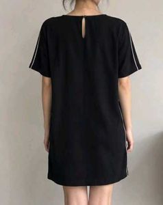 Chic Black T-Shirt Dress with White Stripes