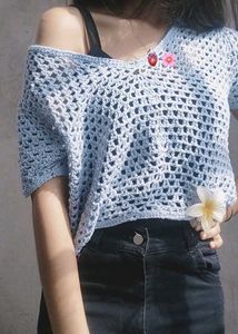 Crocheted V-Neck Mess Top