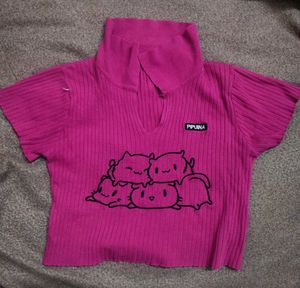 Crop pink cat shirt( SAVANA)