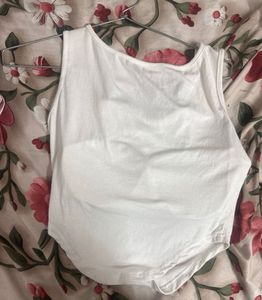 White Ruched Sleeveless Cotton Top