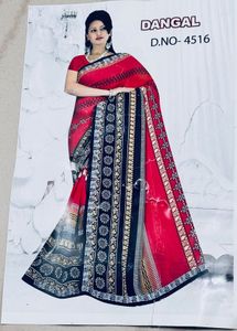 Vibrant Red Geometric Print Saree with blouse