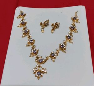 Lilac Stone Gold Plated Necklace With Earrings