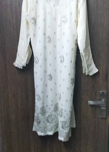 Embellished White Kurta with dupatta