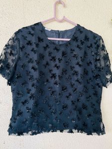 Elegant Black Sheer Beaded Top