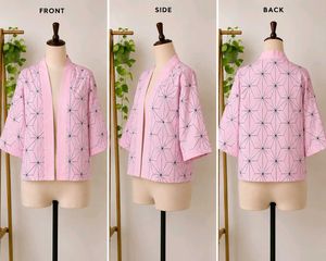 Pink Geometric Print Kimono Style Shrug