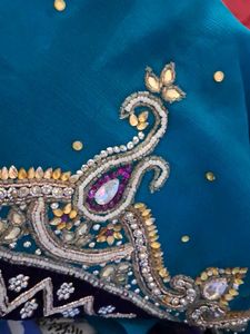 sky bluecolour georget with Violet velvet work bor
