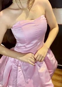 Chic Strapless Pink Bubble Hem Dress