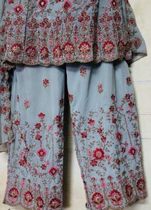 Embellished Grey kurta palazzo set
