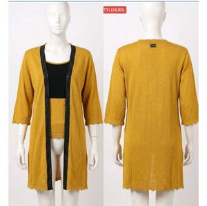 Mustard Yellow Cardigan with Black Embellishments