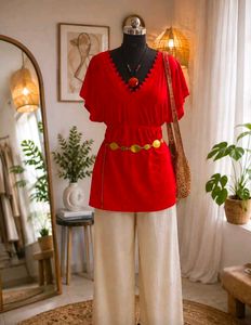 Vibrant Red kaftan style top