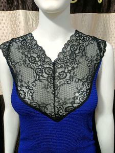 Blue Stretchable Sheath Korean Dress Fit to S &amp; M