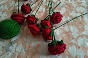 Crocheted Red Rose with Card