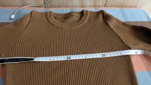 Brown Ribbed Knee Length Dress