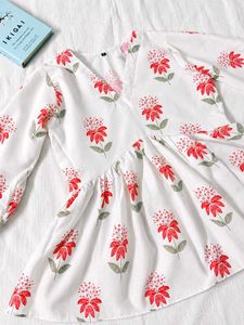( Anouk ) white short kurta with red floral print