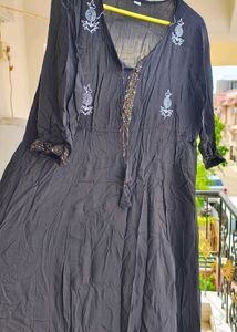 Elegant Black Anarkali Kurta with Gold Border
