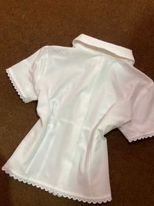 White Button-Up Lace Trim Top