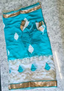 Elegant Blue &amp; White Saree