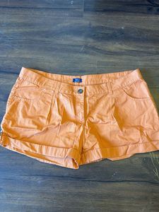 wills lifestyle Chic Orange Pleated Shorts