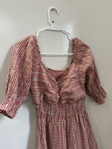 Chic Red Gingham Midi Dress