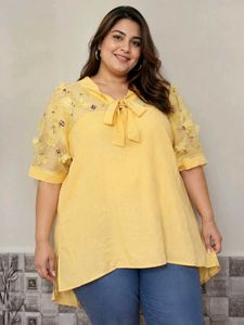 🔥BUY 1, GET 1 FREE🔥Yellow Floral Embellished Top
