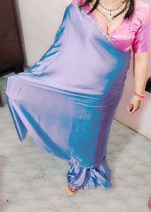 Beautiful Blue Silk Saree with blouse material wit