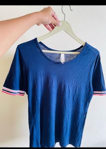 Navy Striped Cuff T-Shirt