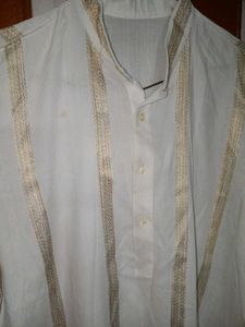 Elegant White Kurta with Gold Trim