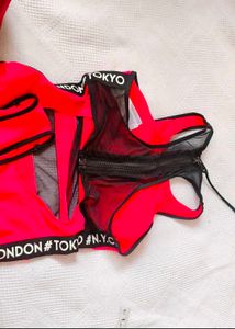 Red Mesh One-Piece Swimsuit