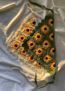 Crochet Sunflower Bandana Scarf💖