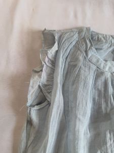 Light Blue Ruffled Sleeves Button-Up Top