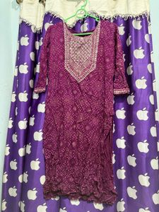 Purple Bandhani Print Kurta set