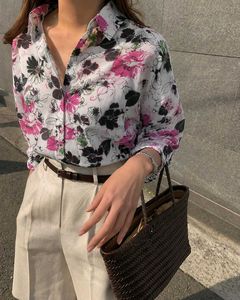 Korean Pintrest Chic Floral Print Button-Down Shir
