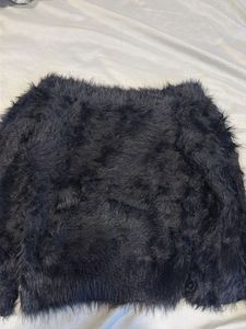 Black Fuzzy Off-Shoulder Sweater