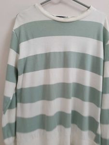"Korean Sage Striped Oversized Sweatshirt