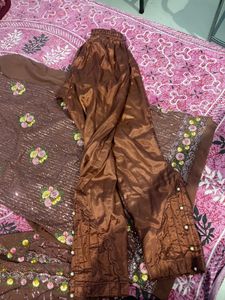 Embellished mauve brown Kurta Set with Dupatta