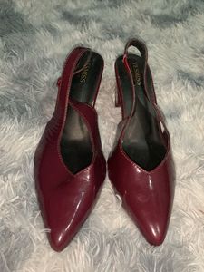 Stylish Burgundy Patent Slingback Heels