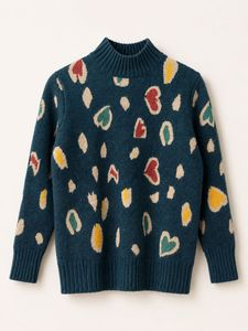 Cozy Heart Print Mock Neck Sweater