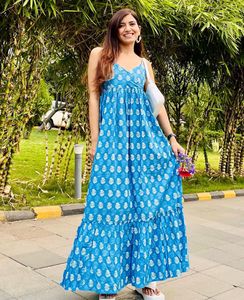 Blue Floral Print Maxi Dress