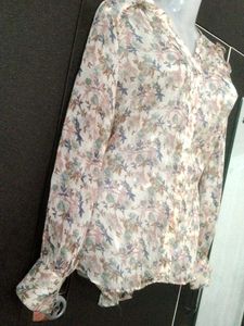Sheer Floral Print Button-Up Blouse