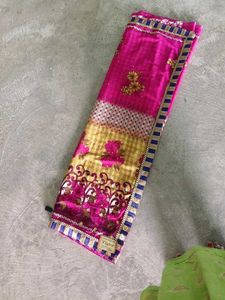 Premium Pink & Yellow Floral Saree