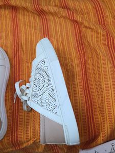 Stylish White &amp; Tan Sneakers