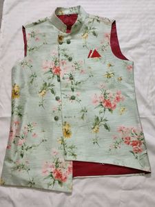 Floral Print Kurta Set with Jacket for Men