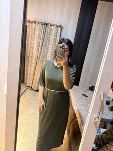 Olive Green Midi Dress🎀🦋