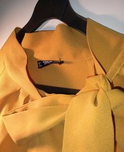 SHEIN Mustard Yellow Elegant Bow Top