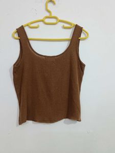 Brown Button-Up Knit Tank Top
