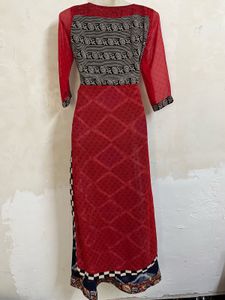 Red &amp; Black Printed long anarkali Kurta