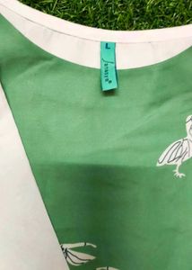 Janasya Green Flamingo Print Kurta - L Size - Whit