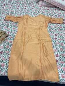 Peach Embroidered Kurta Set with Dupatta