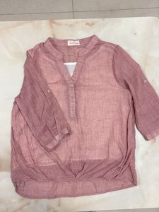 Women's Pink Linen Blend Tunic Top